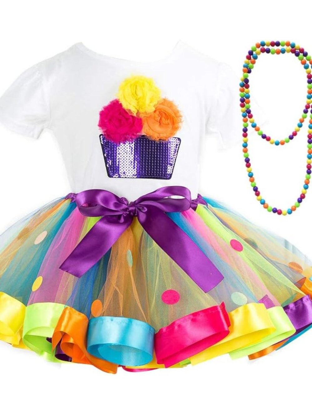 Girls Rainbow Tutu Ballet Skirt with Shirt, Necklace & Bracelet
